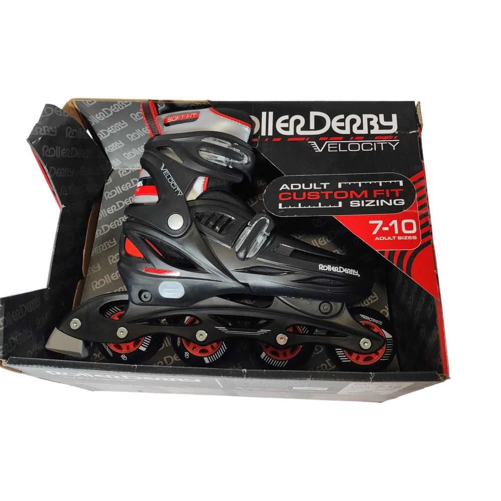 Roller Derby Velocity Inline Skates Black Red‎ Adjustable Adult Size 7-10 W150AL